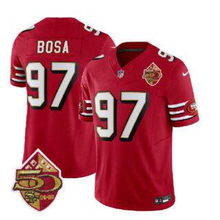 Men's San Francisco 49ers #97 Nick Bosa Red 2023 F.U.S.E. 50th Patch Throwback Stitched Football Jersey