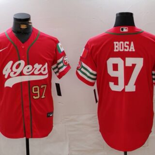 Men's San Francisco 49ers #97 Nick Bosa Red With Patch Cool Base Stitched Baseball Jerseys