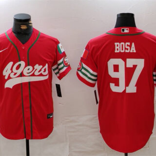 Men's San Francisco 49ers #97 Nick Bosa Red With Patch Cool Base Stitched Baseball Jersey