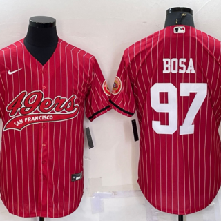 Men's San Francisco 49ers #97 Nick Bosa Red With Patch Cool Base Stitched Baseball Jersey