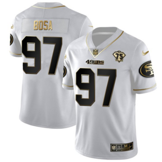 Men's San Francisco 49ers #97 Nick Bosa White Gold 75th Anniversary Stitched Jersey