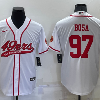 Men's San Francisco 49ers #97 Nick Bosa White Red Cool Base Stitched Baseball Jersey