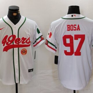 Men's San Francisco 49ers #97 Nick Bosa White With Patch Cool Base Stitched Baseball Jersey