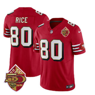 Men's San Francisco 49ers 80 Jerry Rice Red 2023 F.U.S.E. 50th Patch Throwback Stitched Football Jersey