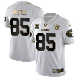 Men's San Francisco 49ers George Kittle White Gold 75th Anniversary With C Patch Stitched Jersey
