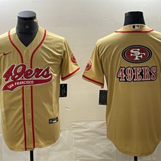 Men's San Francisco 49ers Gold Team Big Logo With Patch Cool Base Stitched Baseball Jersey