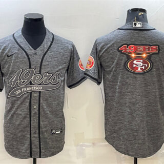 Men's San Francisco 49ers Grey Team Big Logo With Patch Cool Base Stitched Baseball Jersey