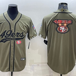 Men's San Francisco 49ers Olive Salute To Service Team Big Logo Cool Base Stitched Baseball Jersey