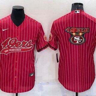 Men's San Francisco 49ers Red Team Big Logo With Patch Cool Base Stitched Baseball Jersey