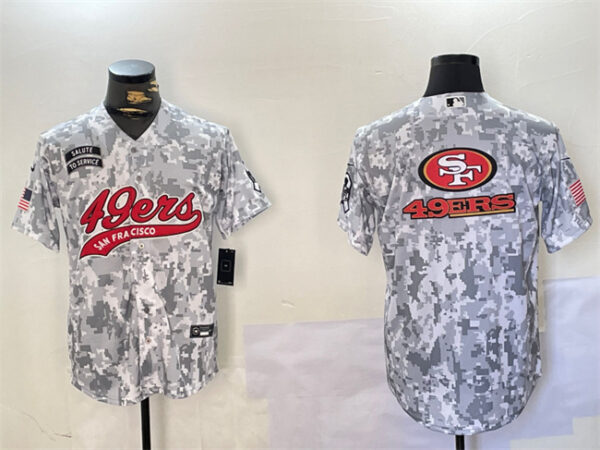 Men's San Francisco 49ers Team Big Logo 2024 Arctic Camo Salute To Service Stitched Baseball Jerseys