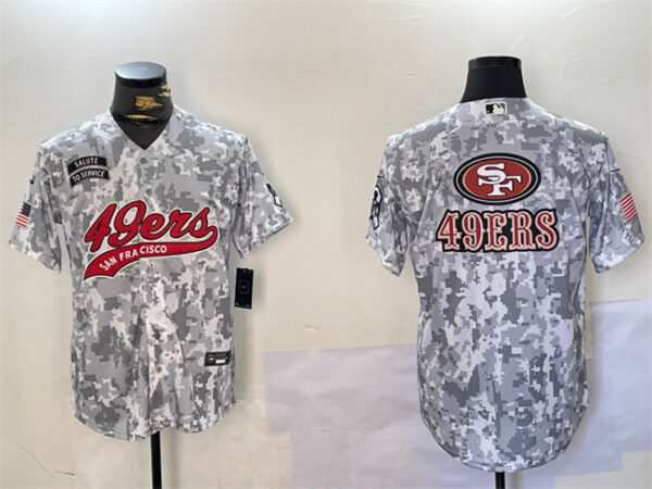 Men's San Francisco 49ers Team Big Logo 2024 Arctic Camo Salute To Service Stitched Baseball Jerseys