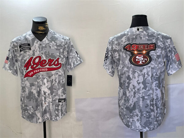 Men's San Francisco 49ers Team Big Logo 2024 Arctic Camo Salute To Service Stitched Baseball Jerseys