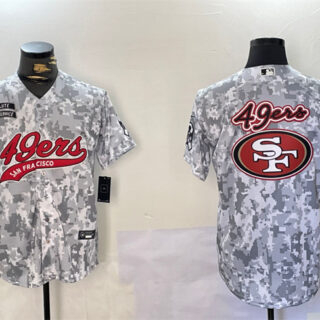 Men's San Francisco 49ers Team Big Logo 2024 Arctic Camo Salute To Service Stitched Baseball Jersey