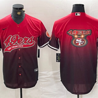 Men's San Francisco 49ers Team Big Logo Red Black With Patch Cool Base Stitched Baseball Jersey