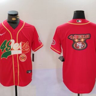 Men's San Francisco 49ers Team Big Logo Red With Patch Cool Base Stitched Baseball Jerseys