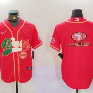 Men's San Francisco 49ers Team Big Logo Red With Patch Cool Base Stitched Baseball Jerseys