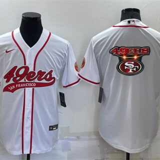 Men's San Francisco 49ers White Team Big Logo With Patch Cool Base Stitched Baseball Jersey