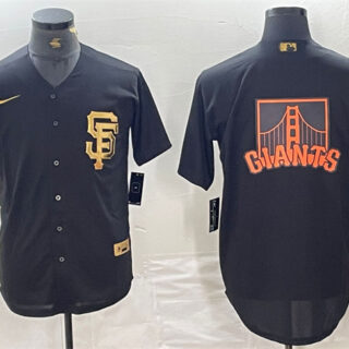 Men's San Francisco Giants Black Team Big Logo Cool Base Stitched Baseball Jersey 3