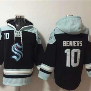 Men's Seattle Kraken #10 Matty Beniers Black Ageless Must-Have Lace-Up Pullover Hoodie