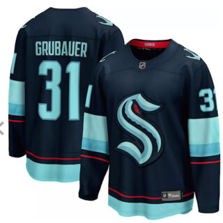 Men's Seattle Kraken #31 Paul Grubauer Navy Blue Adidas Stitched NHL Jersey