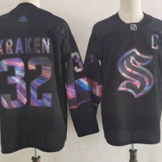 Men's Seattle Kraken #32 Kraken Black Iridescent Holographic Authentic Jersey
