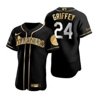 Men's Seattle Mariners #24 Ken Griffey Jr. Black Golden Flex Base Stitched Baseball Jersey