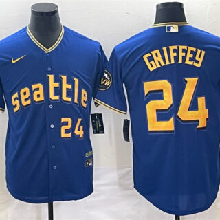 Men's Seattle Mariners #24 Ken Griffey Jr. Royal 2023 City Connect Cool Base With Patch Stitched Baseball Jersey