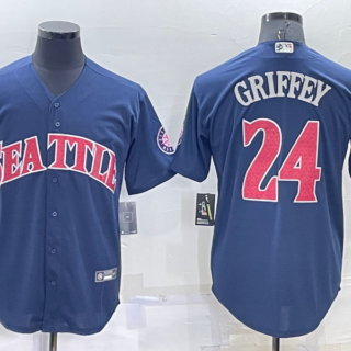 Men's Seattle Mariners #24 Ken Griffey Navy Cool Base Stitched Jersey