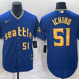 Men's Seattle Mariners #51 Ichiro Suzuki Royal 2023 City Connect Cool Base With Patch Stitched Baseball Jersey
