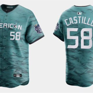 Men's Seattle Mariners #58 Luis Castillo Teal 2023 All-Star Cool Base With Patch Stitched Baseball Jersey
