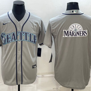 Men's Seattle Mariners Gray Team Big Logo Cool Base Stitched Jersey