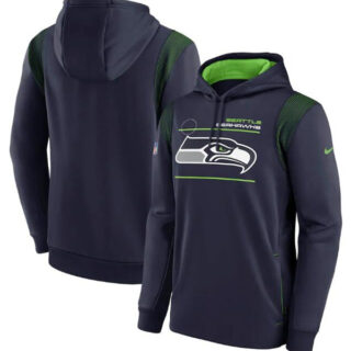 Men's Seattle Seahawks 2021 Navy Sideline Logo Performance Pullover Hoodie