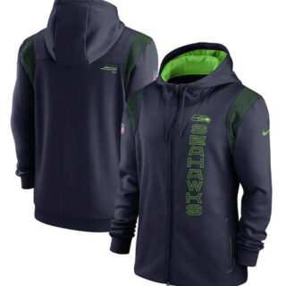 Men's Seattle Seahawks 2021 Navy Sideline Team Performance Full-Zip Hoodie
