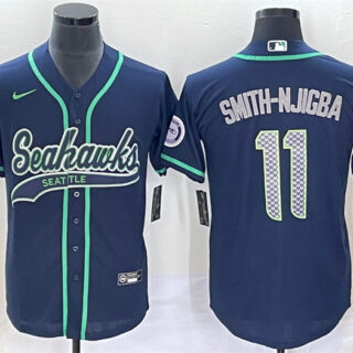 Men's Seattle Seahawks #11 Jaxon Smith-Njigba Navy With Patch Cool Base Stitched Baseball Jersey
