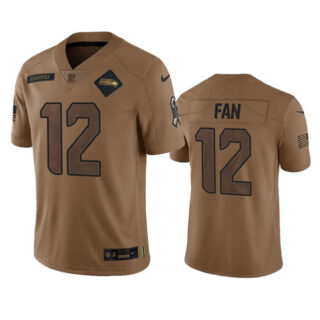 Men's Seattle Seahawks #12 Fan 2023 Brown Salute To Service Limited Stitched Football Jersey