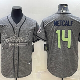 Men's Seattle Seahawks #14 DK Metcalf Grey With Patch Cool Base Stitched Baseball Jersey