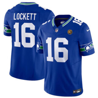 Men's Seattle Seahawks #16 Tyler Lockett Royal 2023 F.U.S.E. Throwback With John Madden Patch Vapor Limited Stitched Football Jersey