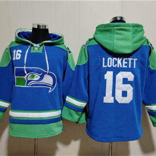 Men's Seattle Seahawks #16 Tyler Lockett Royal Ageless Must-Have Lace-Up Pullover Hoodie