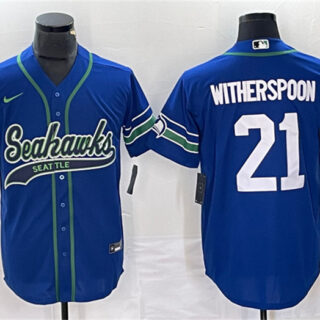 Men's Seattle Seahawks #21 Devon Witherspoon Royal Throwback Cool Base Stitched Baseball Jersey