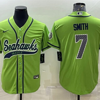 Men's Seattle Seahawks #7 Geno Smith Green With Patch Cool Base Stitched Baseball Jersey