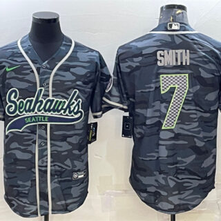 Men's Seattle Seahawks #7 Geno Smith Grey Camo With Patch Cool Base Stitched Baseball Jersey