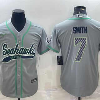 Men's Seattle Seahawks #7 Geno Smith Grey With Patch Cool Base Stitched Baseball Jersey