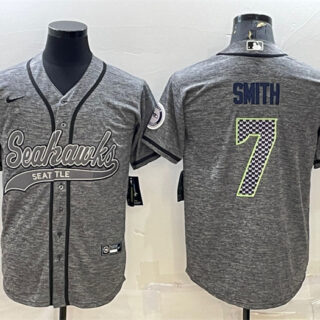 Men's Seattle Seahawks #7 Geno Smith Grey With Patch Cool Base Stitched Baseball Jersey
