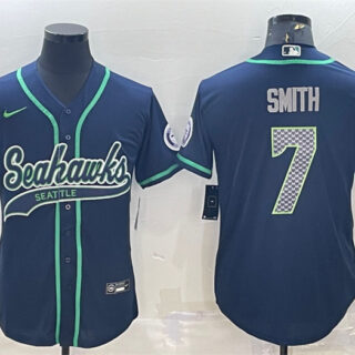 Men's Seattle Seahawks #7 Geno Smith Navy With Patch Cool Base Stitched Baseball Jersey
