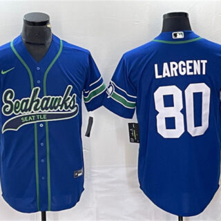 Men's Seattle Seahawks #80 Steve Largent Royal Throwback Cool Base Stitched Baseball Jersey