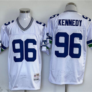 Men's Seattle Seahawks #96 Cortez Kennedy White Throwback Stitched Football Jersey