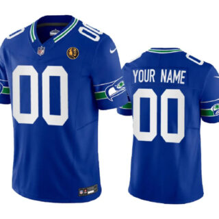 Men's Seattle Seahawks Active Player Custom Royal 2023 F.U.S.E. Throwback With John Madden Patch Vapor Limited Stitched Football Jersey