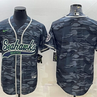 Men's Seattle Seahawks Blank Grey Camo With Patch Cool Base Stitched Baseball Jersey