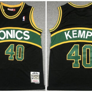Men's Seattle Supersonic #40 Shawn Kemp Black 1994-95 Throwback SuperSonics Stitched Jersey