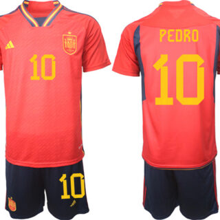 Men's Spain #10 Pedro Red Home Soccer Jersey Suit